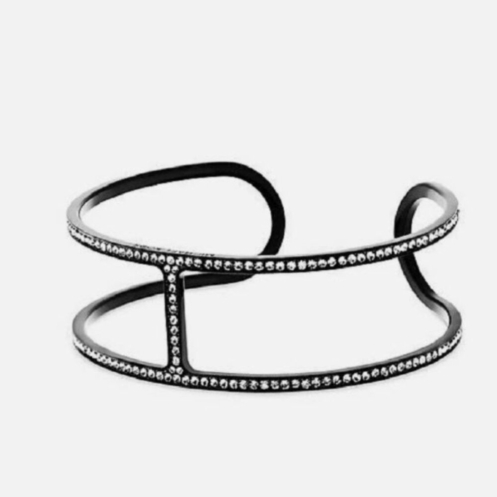 MICHAEL KORS BLACK TONE CLEAR PAVE GEOMETRIC CUFF BRACELET w/ POUCH